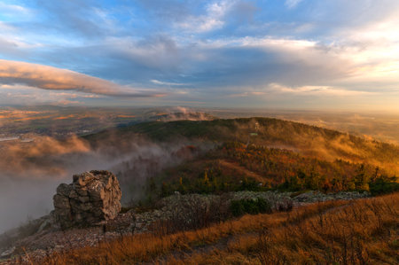 Autumn sunset hills
