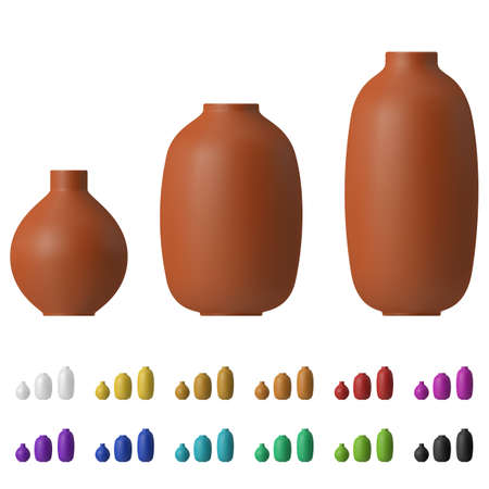 Decorative ceramic vase set isolated on white backgroundのイラスト素材