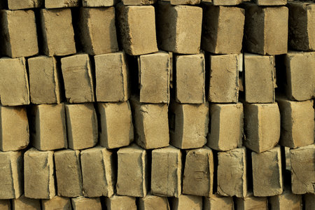 The earliest bricks were dried brick, meaning that they were formed from clay-bearing earth or mud and driedの写真素材