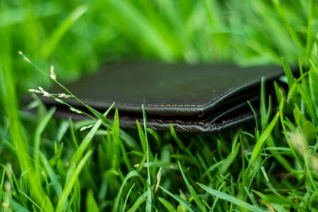 Best quality leather wallet smart money bag and the bag material is original leather, color is black and made for man and womenの写真素材