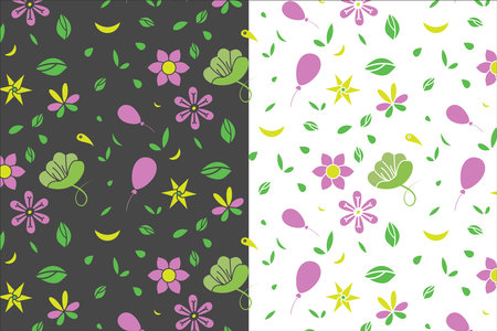 Floral, round, balloon, leaf nature elements vector seamless clothing print ready pattern designのイラスト素材