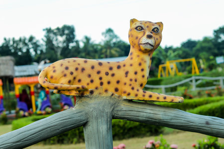 The tiger seat and watch in front in natural parkの写真素材