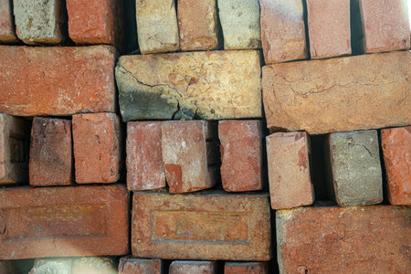 Burnt bricks are arranged. These bricks are used to build houses and various institutions. Bricks...