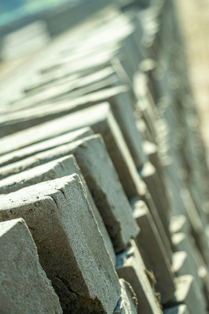Brick kiln preparing raw bricks for firing. First, bricks are made from clay and then fired in a fireの写真素材