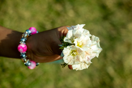 Bouquet of Jasminum sambac, known for its fragrant white flowers with soft pink tinges.