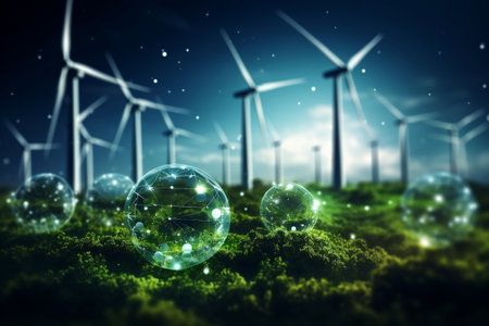 The Green Energy Concept: Embracing Lush Vegetation and Sustainable Practices. Generative AIの素材