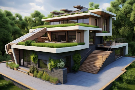 Innovative Sustainable Family House Project. Generative AIの素材