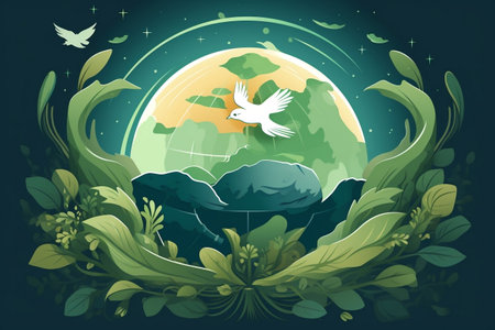Eco-Design-Inspired Globe Illustration. Generative AIの素材