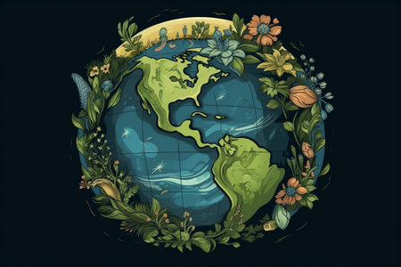 Eco-Design-Inspired Globe Illustration. Generative AIの素材