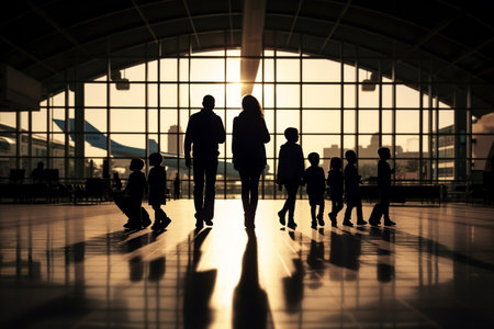 Silhouette Figures of a Family Showcasing Travel. Generative AIの素材