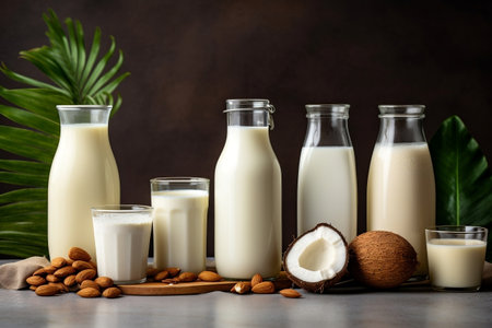 A Guide to Various Types of Vegan Milk. Generative AIの素材
