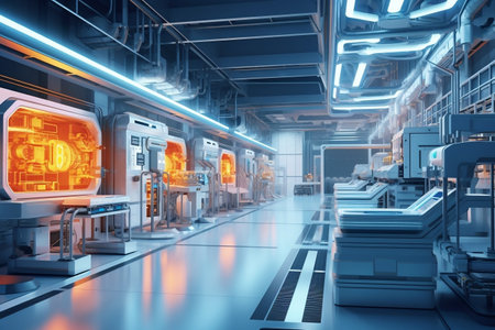 Industry 4.0 Smart Factory Interior. Generative AIの素材