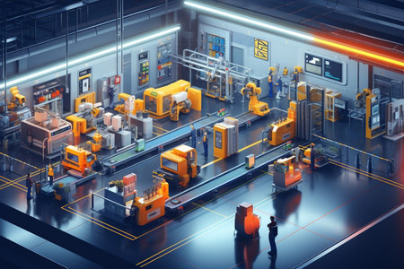 Industry 4.0 Smart Factory Interior. Generative AIの素材