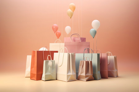 Shopping Bags Concept in Soft Dusk. Generative AIの素材