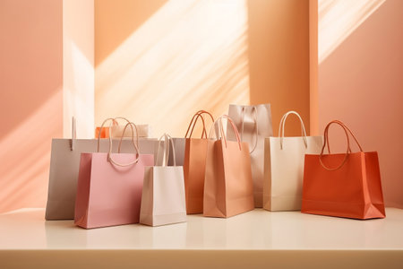 Shopping Bags Concept in Soft Dusk. Generative AIの素材