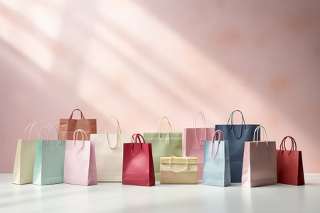 Shopping Bags Concept in Soft Dusk. Generative AIの素材
