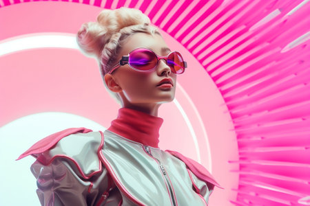 Futuristic Vibrant Fashion Girl. Generative AIの素材