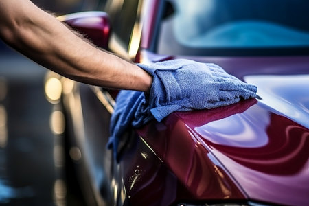 Man Detailing Car with Microfiber Cloth. Generative AIの素材