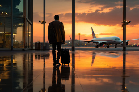 Business Traveler with Suitcase at Airport. Generative AIの素材