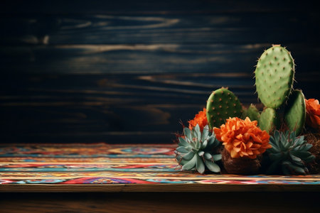 Vibrant Cinco de Mayo Mexican Cactus Holiday. Generative AIの素材