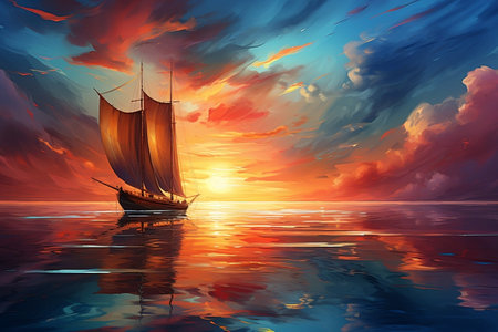 Tranquil Sailboat Gliding on Pristine Waves. Generative AIの素材