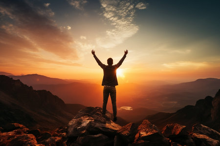 Triumphant Businessman: A Silhouette of Success. Generative AIの素材