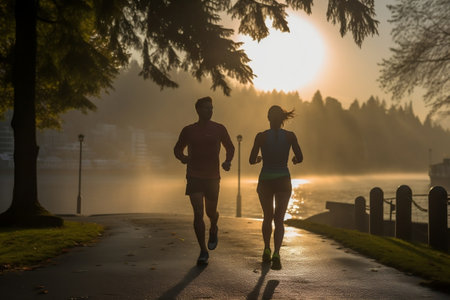 Couple Morning Run Duo. Generative AIの素材