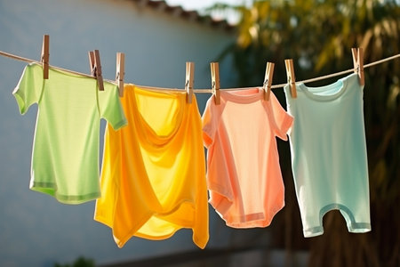 Children's Colorful Clothing Drying. Generative AIの素材