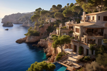 Picturesque Camp de Mar, Mallorca, Balearic Islands, Spain. Generative AIの素材