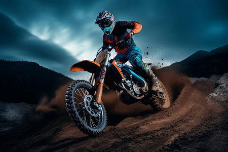 Thrilling Dirt Endure Bike Jump in Supercross. Generative AIの素材