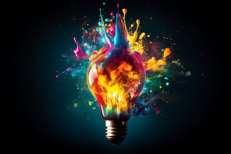 Colorful Light Bulb Explosion. Generative AIの素材