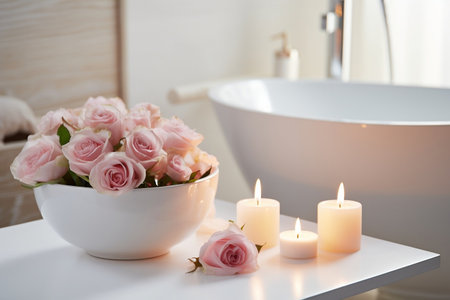 Elegant White Bathroom Interior with Modern Vessel Sink. Generative AIの素材
