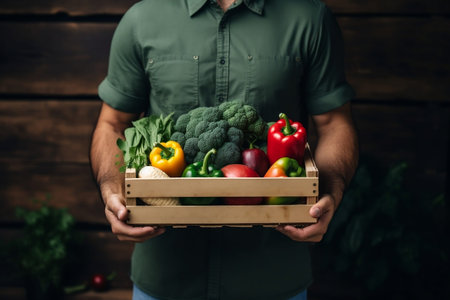 Fresh Vegetable Box Holding. Generative AIの素材