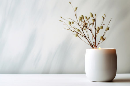 Elegant Scented Candle with Vases on White Table. Generative AIの素材