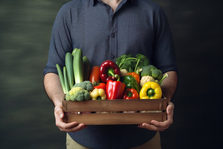Fresh Vegetable Box Holding. Generative AIの素材