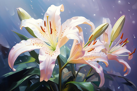 Botanic Lily Oil Paint. Generative AIの素材