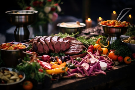 Sumptuous Catering Buffet in a Restaurant. Generative AIの素材