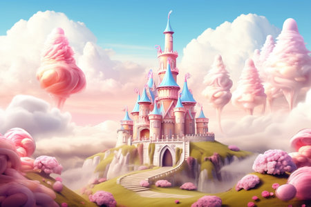 Pastel Candyland with Ice Castle. Generative AIの素材