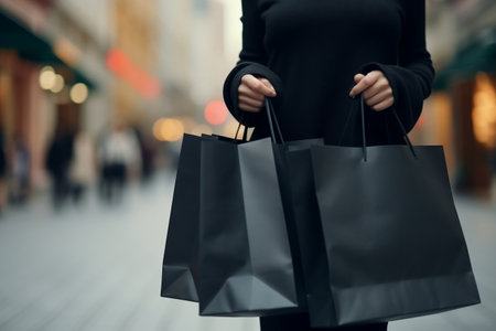 Anonymous Shopper with Black Bags. Generative AIの素材