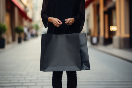 Anonymous Shopper with Black Bags. Generative AIの素材