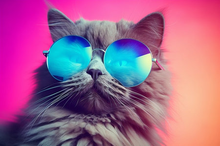Adorable Cat in Sunglasses and Colorful Shirt. Generative AIの素材