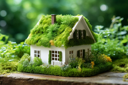 Eco Dwelling House in Garden. Generative AIの素材