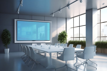 Spacious Presentation Room with Screen. Generative AIの素材