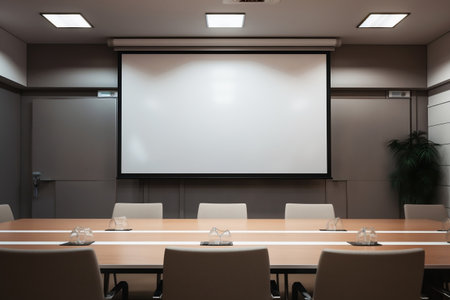 Spacious Presentation Room with Screen. Generative AIの素材