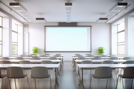 Spacious Presentation Room with Screen. Generative AIの素材