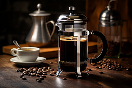 Elegant French Press and Coffee Duo. Generative AIの素材