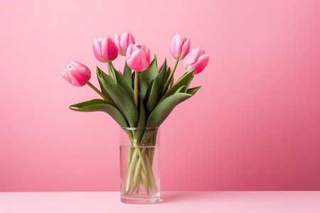 Fresh Pink Tulip Bouquet in Vase. Generative AIの素材