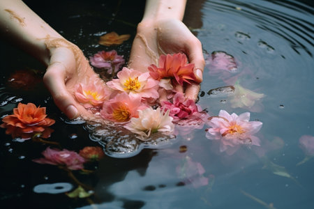 Sacred Waters Girls' Floral Hands. Generative AIの素材