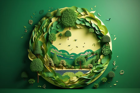 Eco-Friendly Green Recycle Icon Papercut. Generative AIの素材