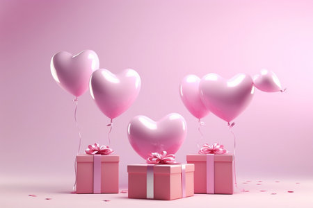 Heart-shaped Balloons Birthday Celebration. Generative AIの素材